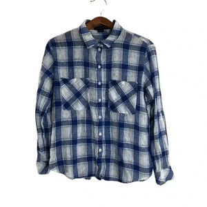 Sanctuary Blue White Plaid Long Sleeve Button Up Blouse Western Women's Size S